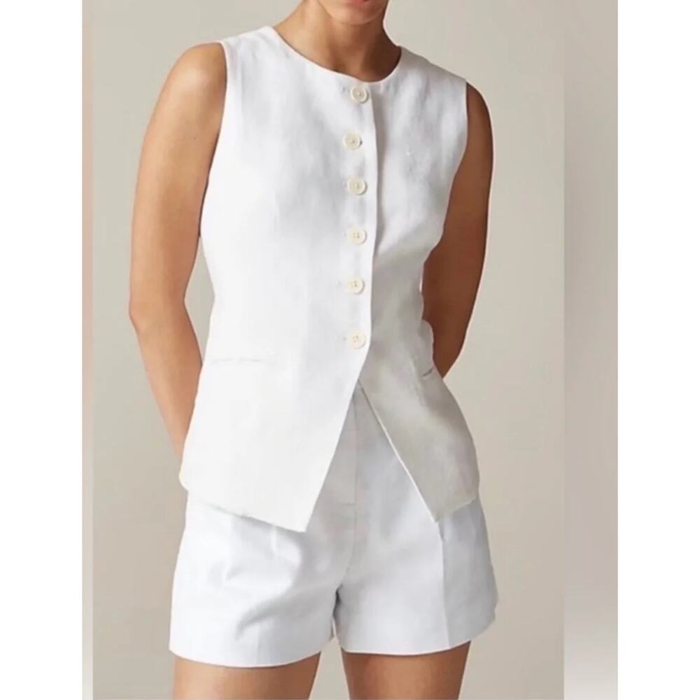 J Crew Cutaway Vest Top 4 White NWT CI544 J.Crew Resort Travel Tank - Picture 3 of 5